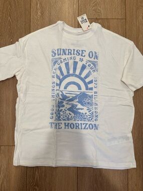 Billabong White Short-Sleeve Tee with Light Blue Sunrise Graphic